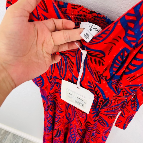 ALEXIS for Target Orange and Blue Botanical Asymmetrical Flowey Midi Dress - Picture 9 of 9